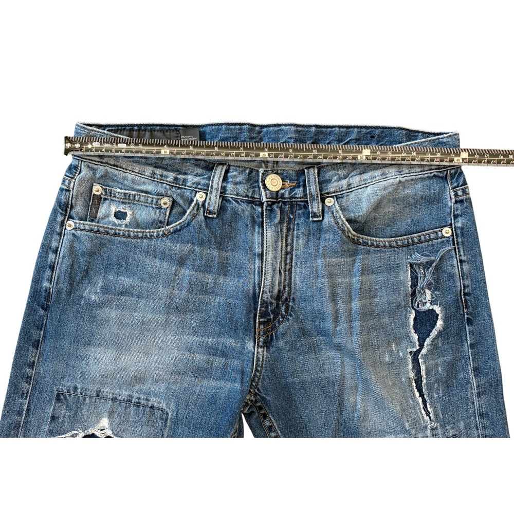 Armani Exchange Jeans Mens 31‎ Blue Straight Distressed Ripped Patch Denim - Picture 6 of 11